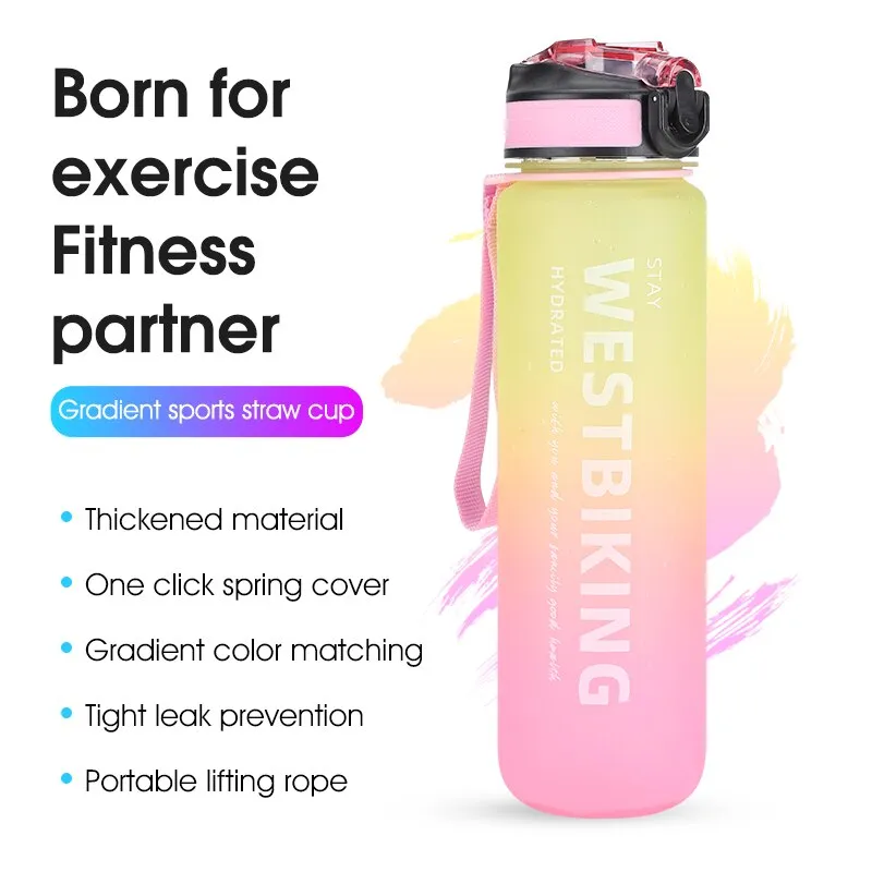 1L Sport Water Bottles For Men Women Gradient Portable Bottle Outdoor Road Bike Cycling Running Gym Fitness Bottle