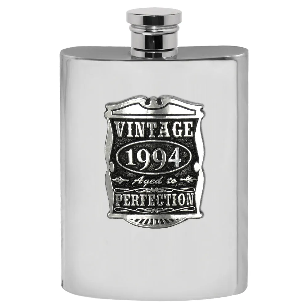 30th Birthday or Anniversary Gift 1994 Vintage Years Pewter Hip Flask