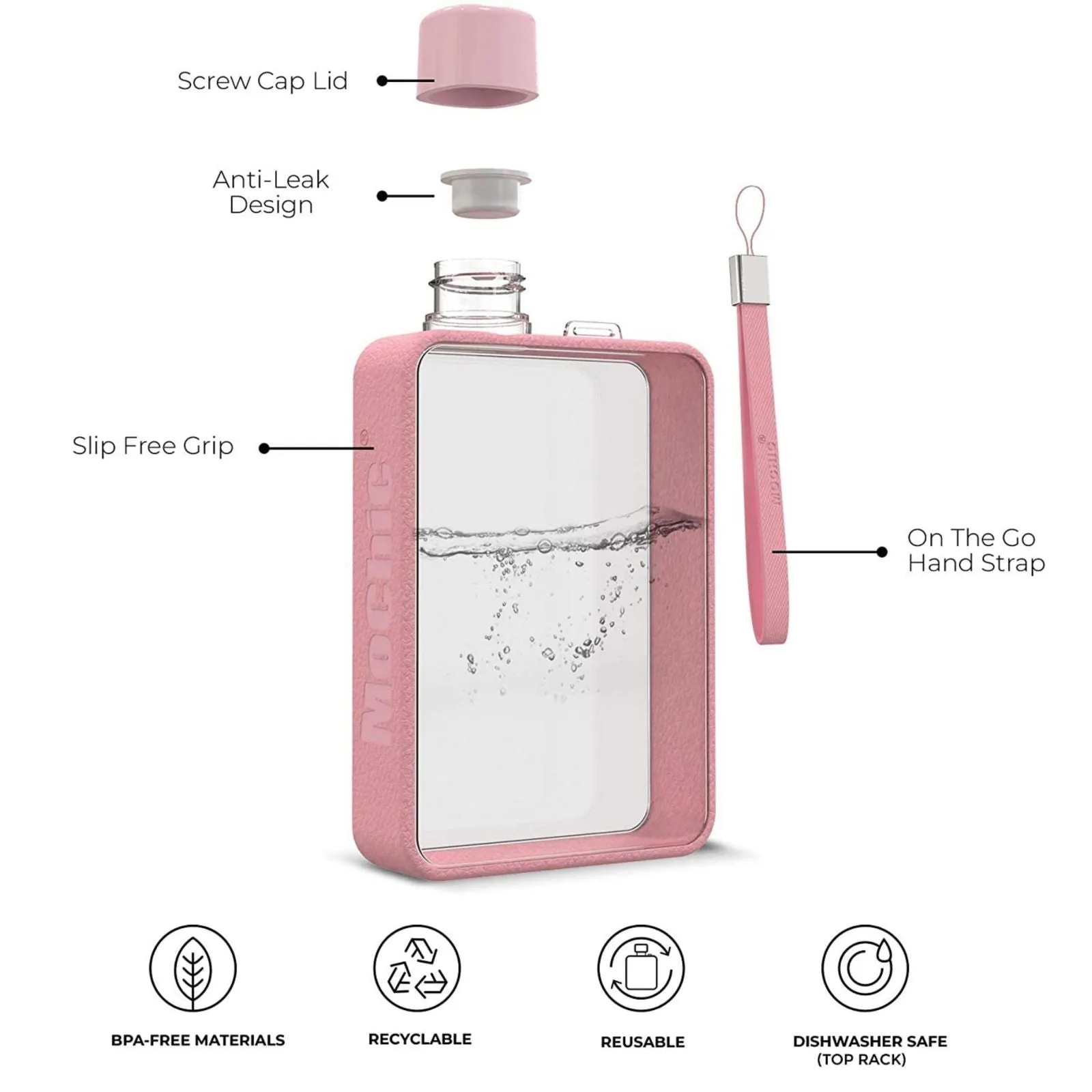 A5 Flat Water Bottle Portable Travel Mug BPA Free Water Bottle (Pink)